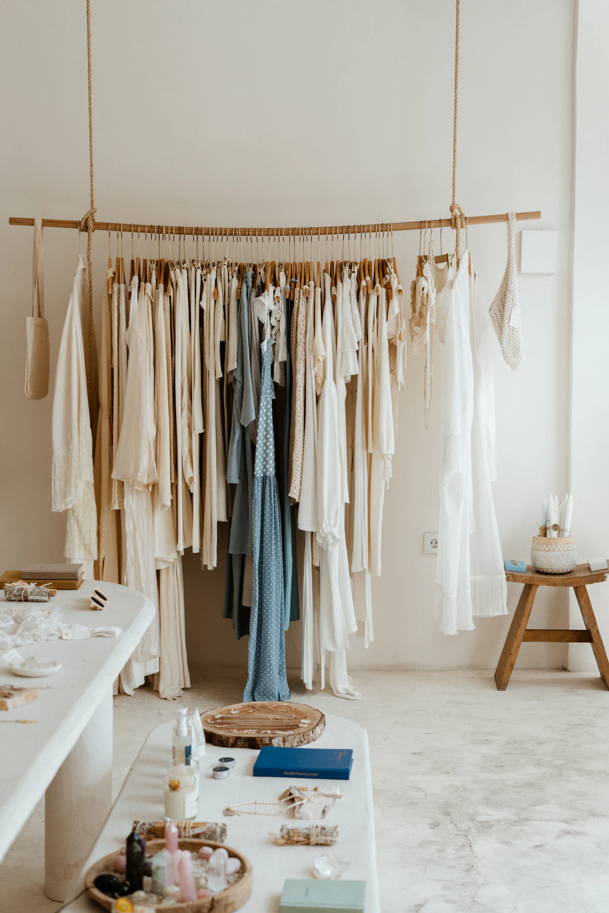 Neutral fashion boutique clothing rack representing an apparel D2C category